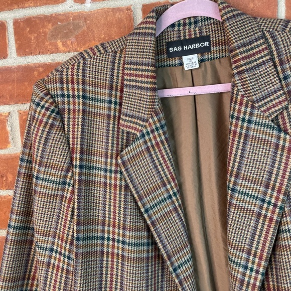 Vintage 90’s wool oversized tan plaid blazer - Picture 3 of 6